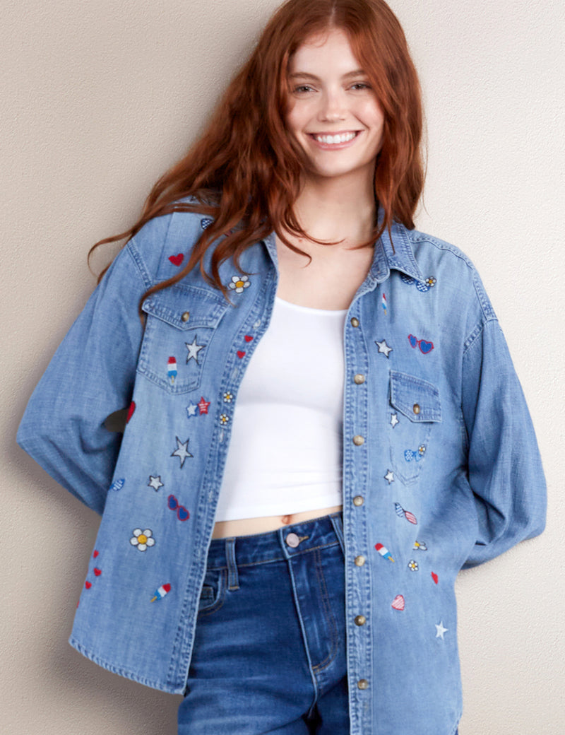 Women's Fashion Brand Celebration Embroidered Denim Shirt