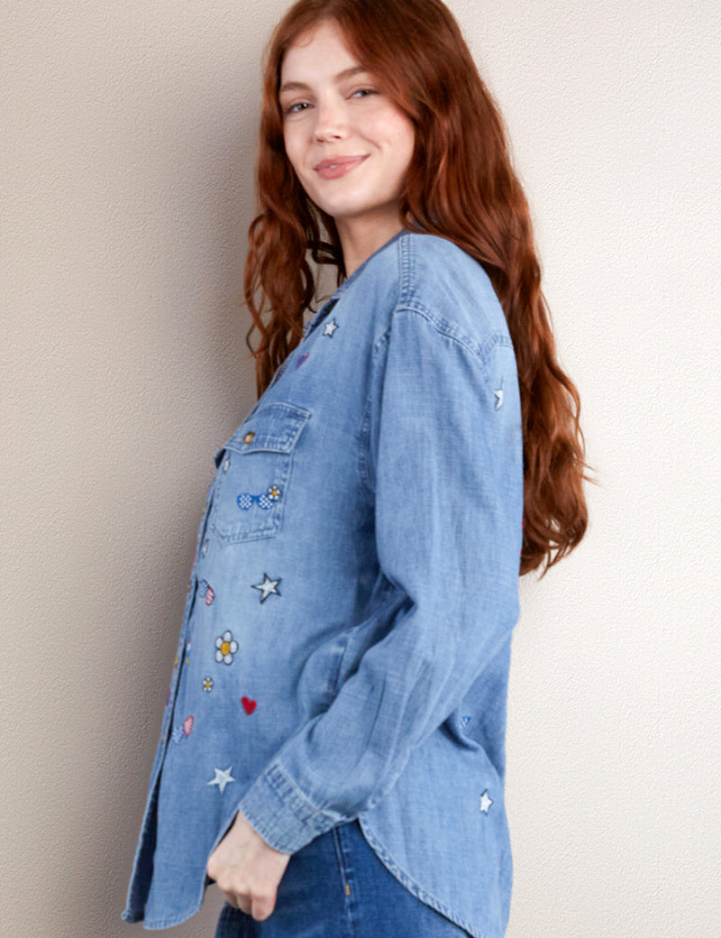 Women's Fashion Brand Celebration Embroidered Denim Shirt