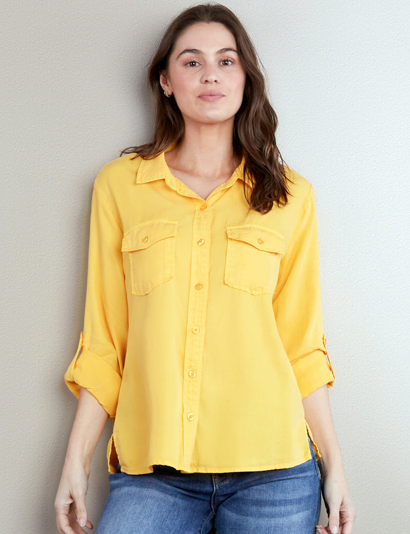 Yellow shops formal shirt women's