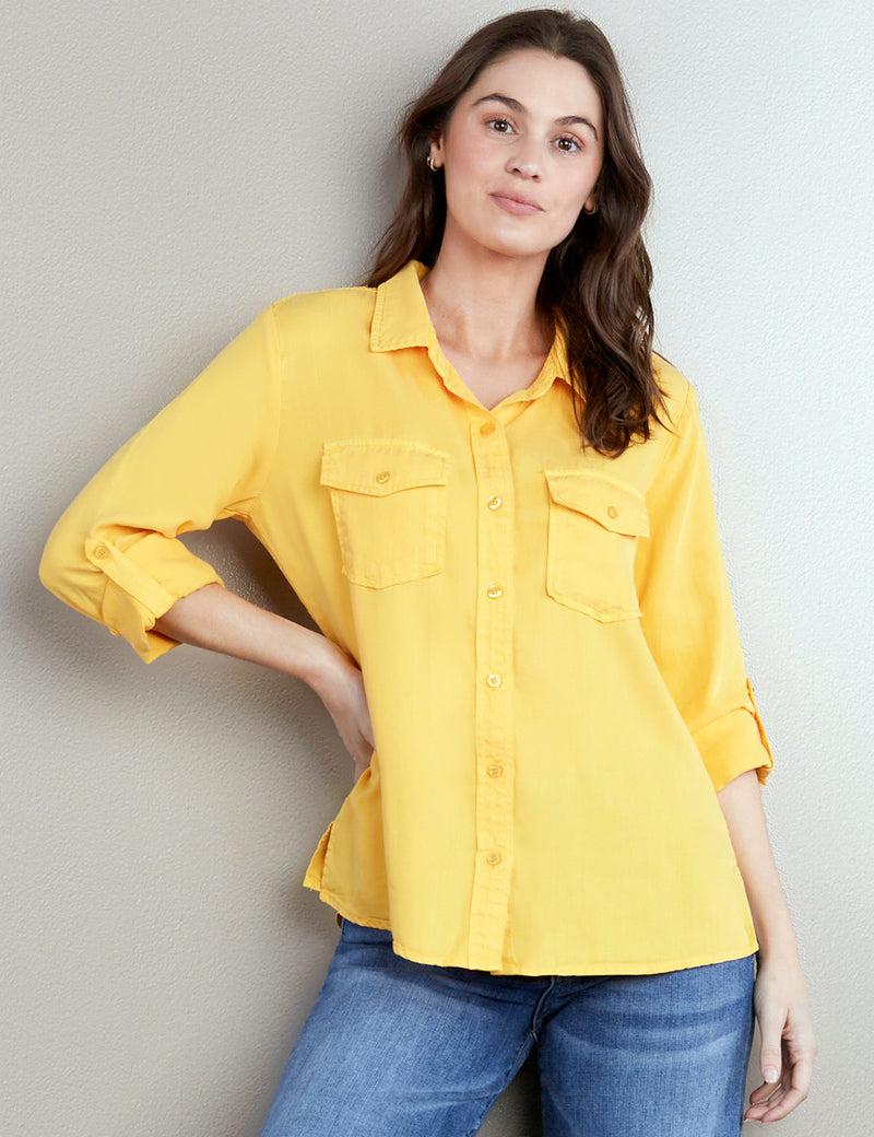 Women's Designer Bright Yellow Button Down Shirt