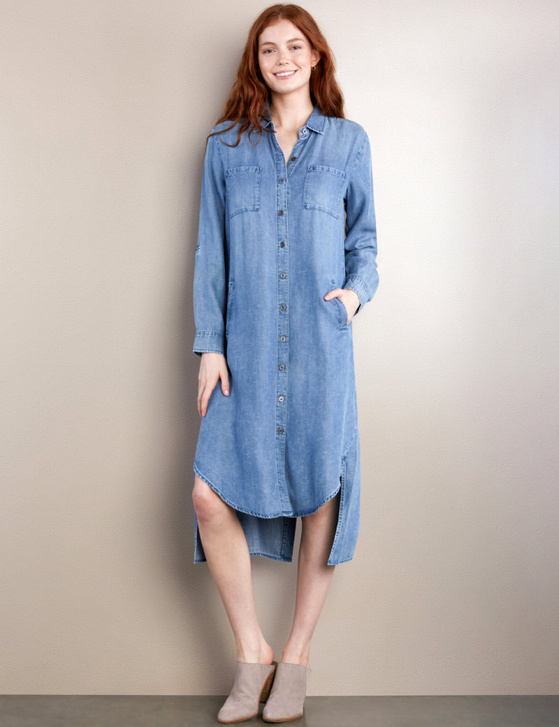 Women's Fashion Brand Tencel Hi-Lo Shirtdress