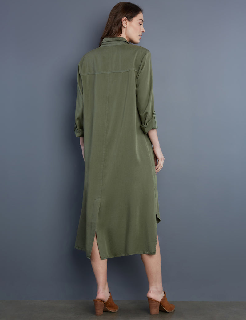Women's Designer Classic Shirtdress in Soft Olive