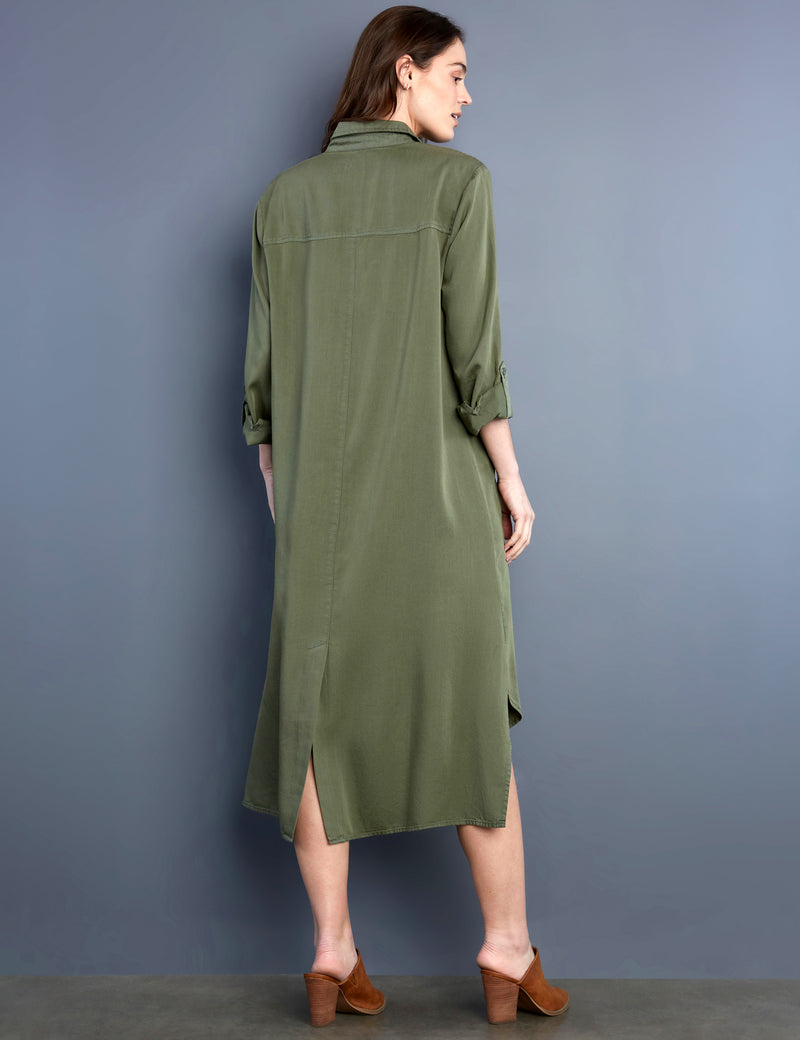 Women's Fashion Brand Best Seller Soft Olive Lyocell Shirtdress