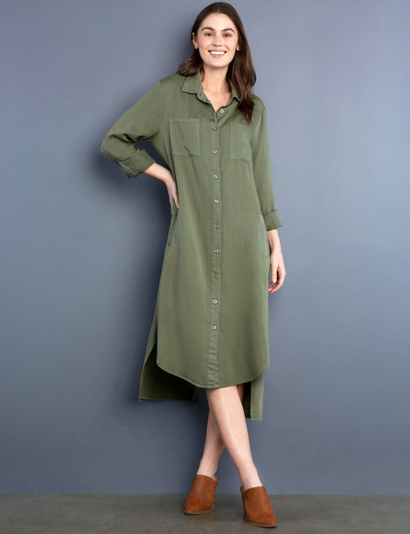 Women's Fashion Brand Best Seller Soft Olive Lyocell Shirtdress