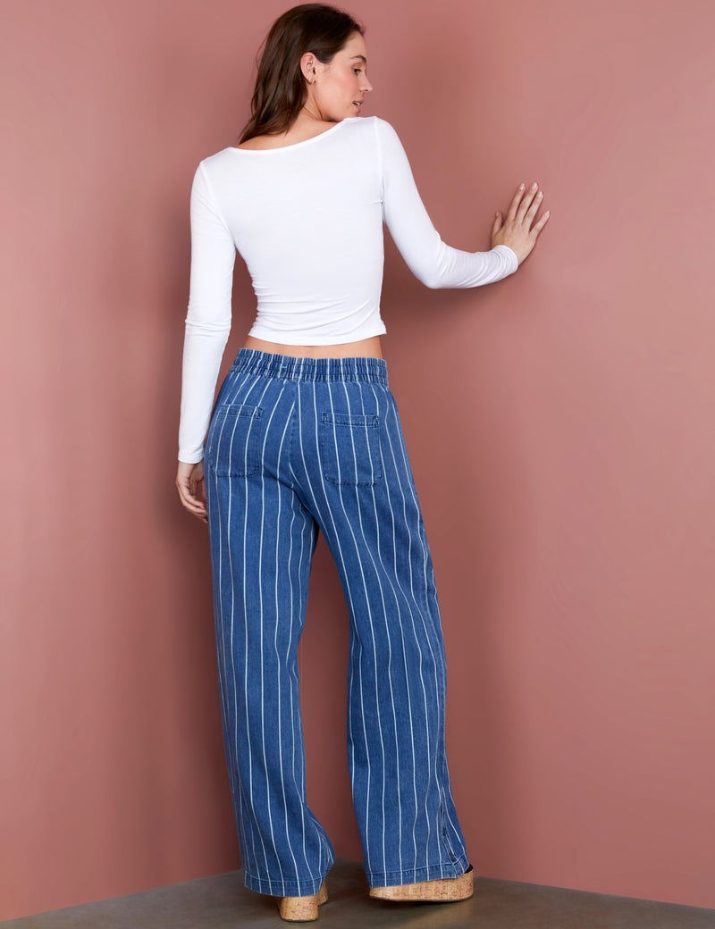 Women's Fashion Brand Tie Waist Striped Trouser