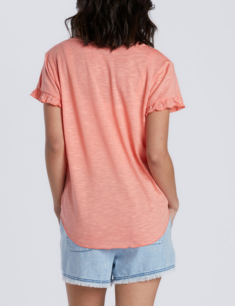 Ruffle Sleeve V-Neck Tee in Citrus Back View
