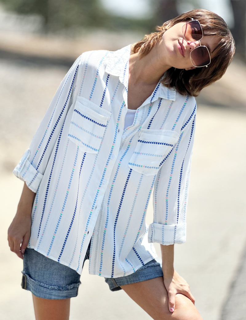 Women's High-End Fashion Brand Printed Heart Stripe Shirt