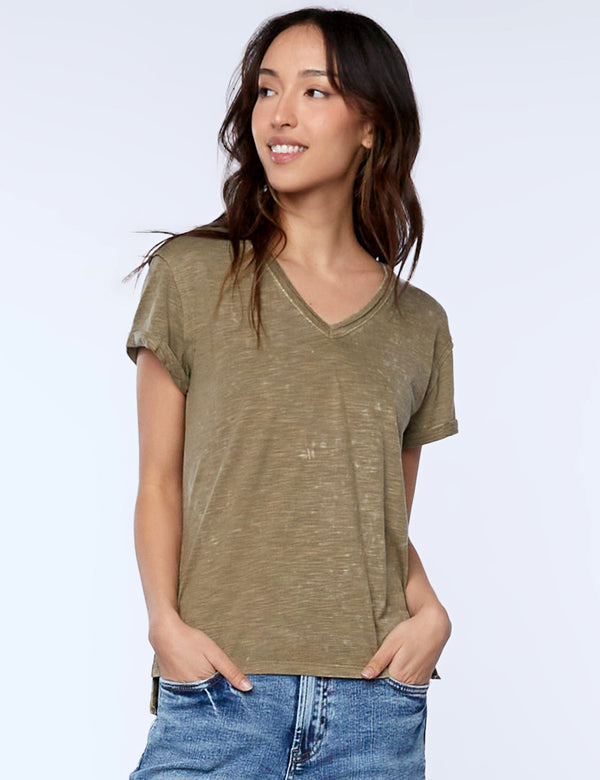 High-End Women's Fashion Brand Slub V-Neck Tee