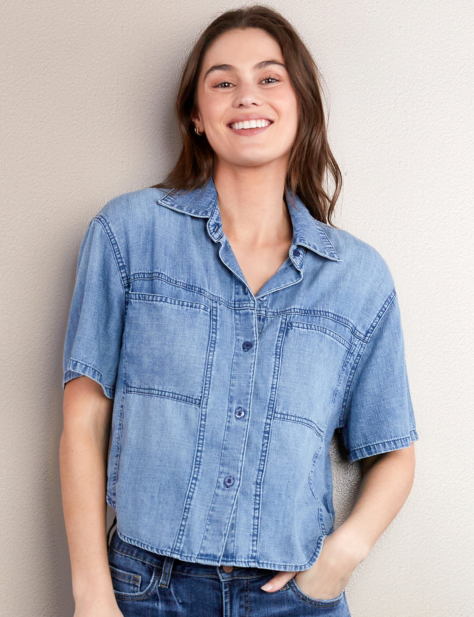 Women’s Cute Oversized Denim Shirt – Billy T Cute Denim / L