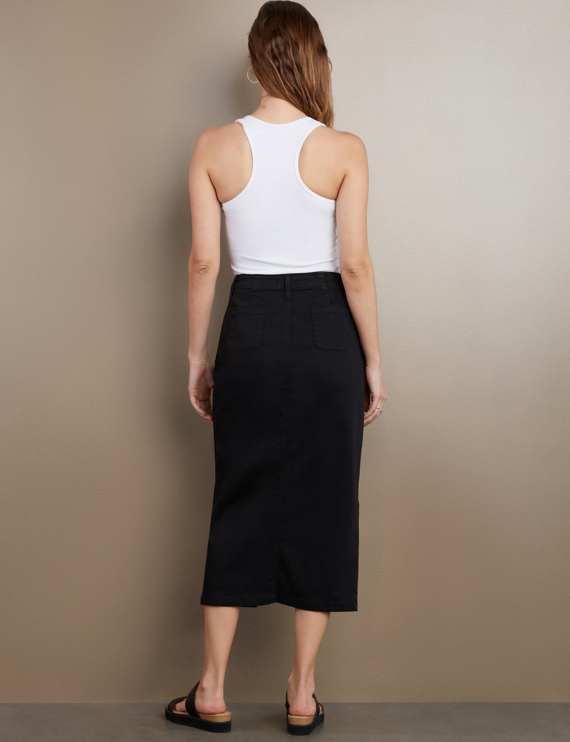 Daily Slit Denim Midi Skirt Black Sky Back View