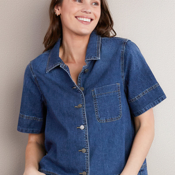 トップス Bowling Shirt - Bird Embroidery Denim Bowling Shirt - Bird Embroidery Denim Retro Dragon Hawaiian