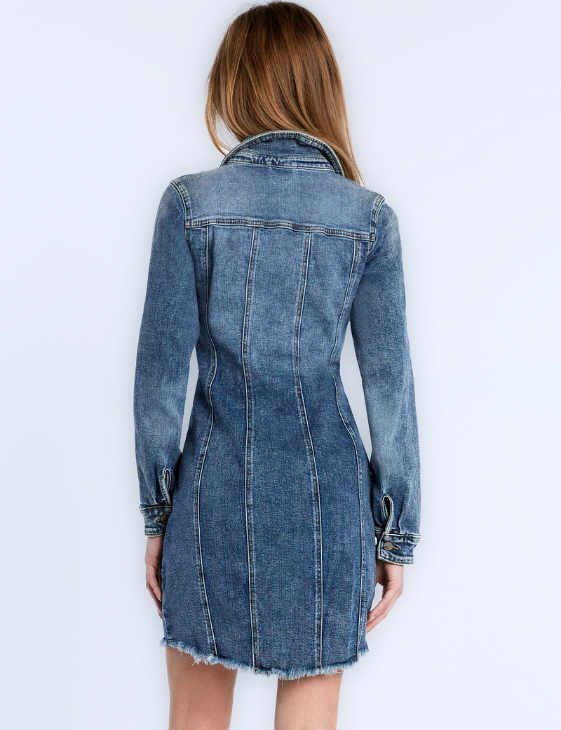 Womens Denim Corset Zip Dress Wash Lab Washed Blue / XL Womens Denim Corset Zip Dress Wash Lab Washed Blue / XL