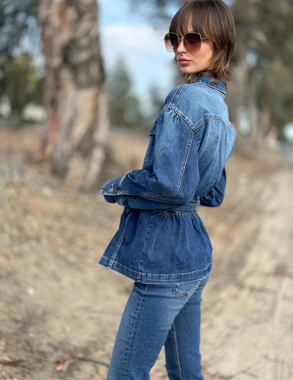 Women's Designer Tie Waist Denim Jacket