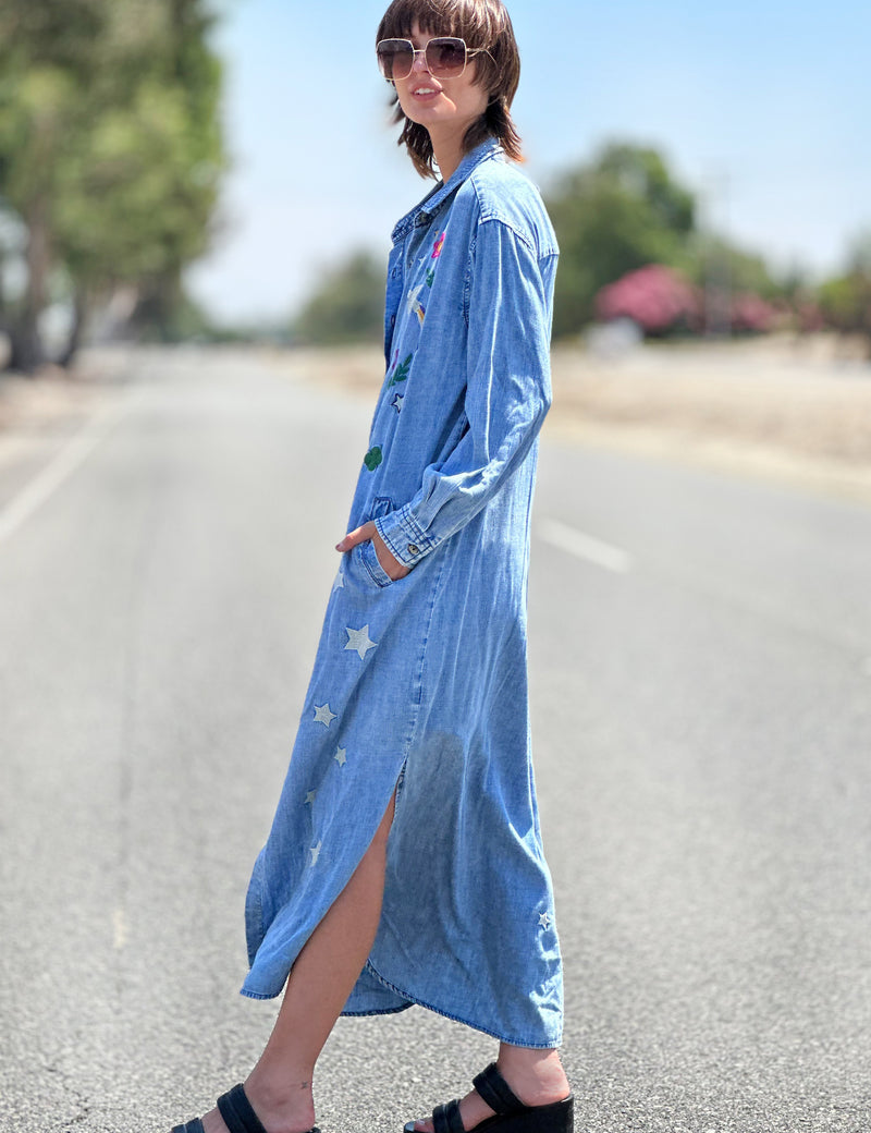 Womens Denim Embroidered Oversized Shirtdress Billy T Denim / XS Womens Denim Embroidered Oversized Shirtdress Billy T Denim / XS