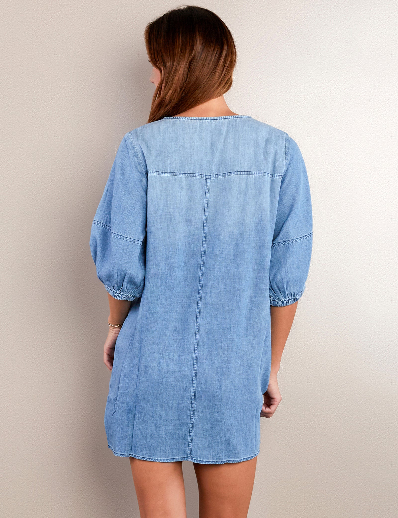 denim henley dress WESTERN TRIM HENLEY DRESS