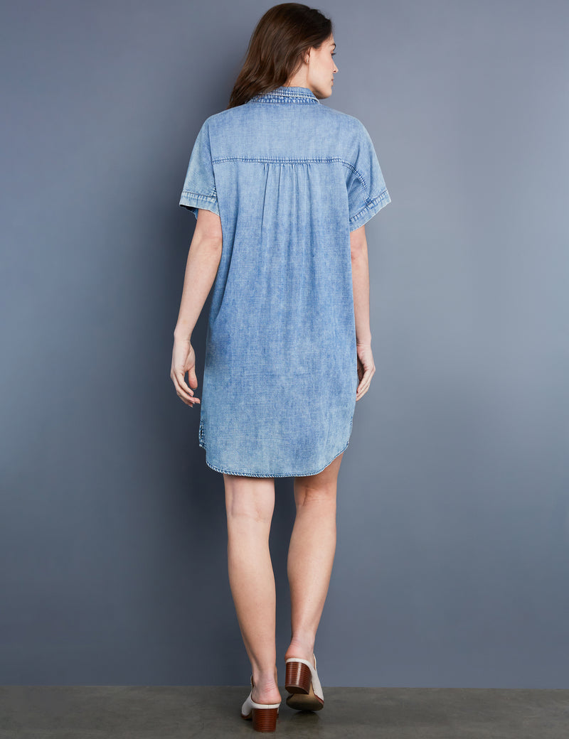 Women's Fashion Brand Denim Collared V-Neck Mini Dress