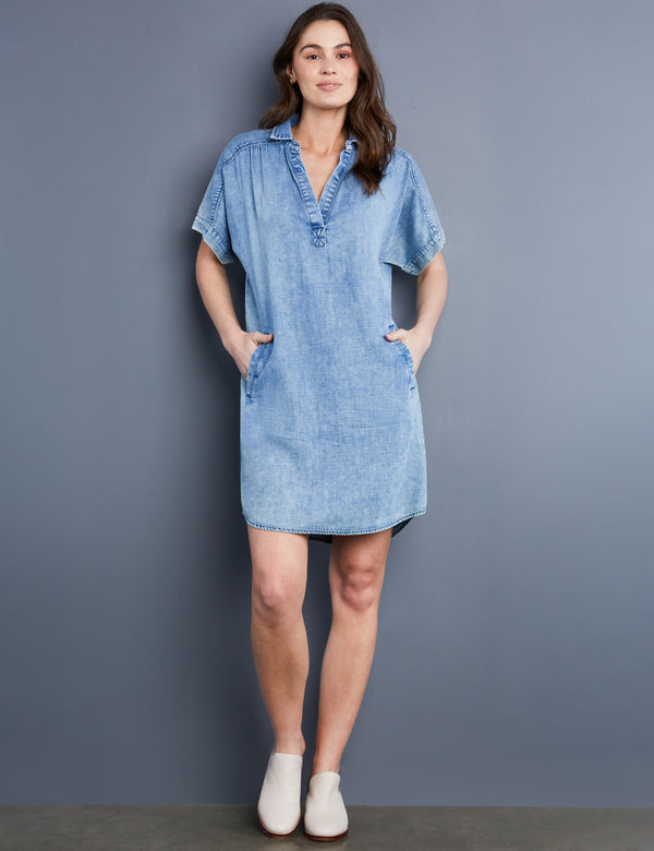 Women's Fashion Brand Denim Collared V-Neck Mini Dress