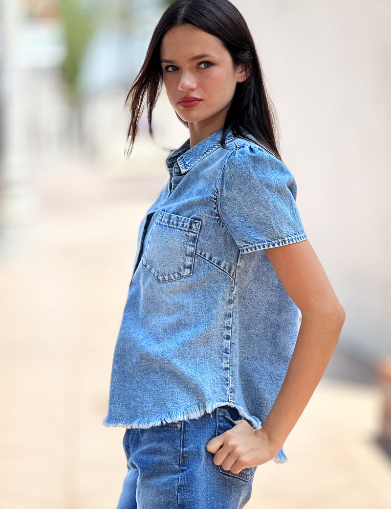 Denim Crop Top Denim Bubble Side View