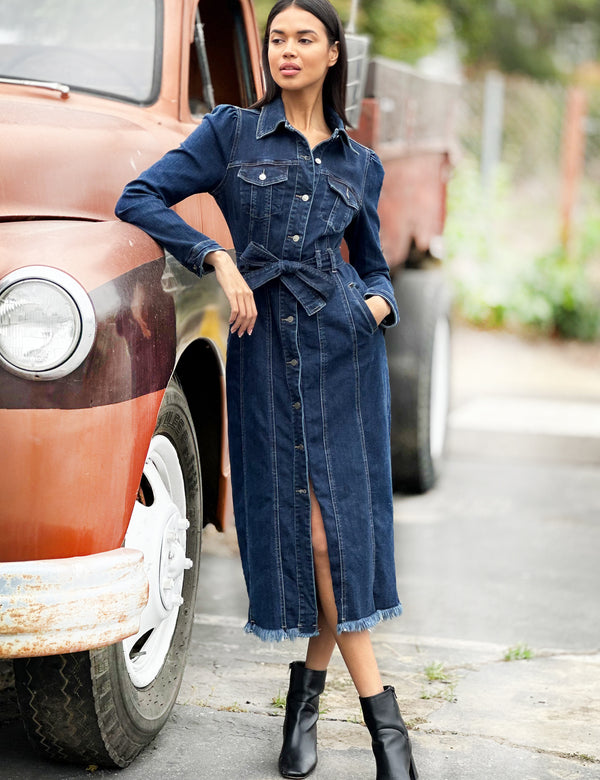 long denim dresses for women The Downtown Dress Machine Wash Weight Billy T Women's Denim Dresses