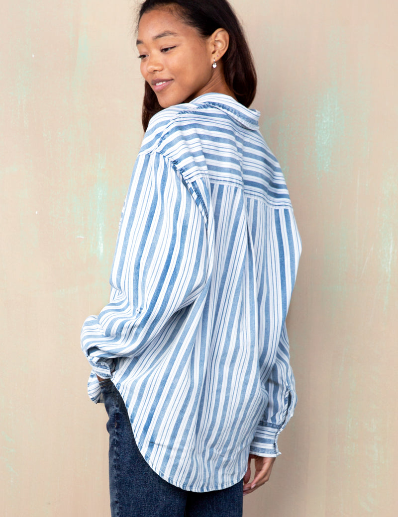 Denim Stripes Printed Button Front Shirt Side Back View