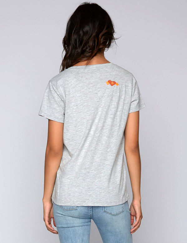 High-End Women's Fashion Brand Heather Grey Floral Embroidered Tee