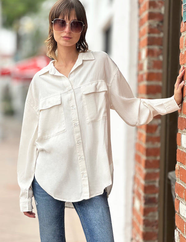 Women's Fashion Brand Almond Oversized Button Down Shirt