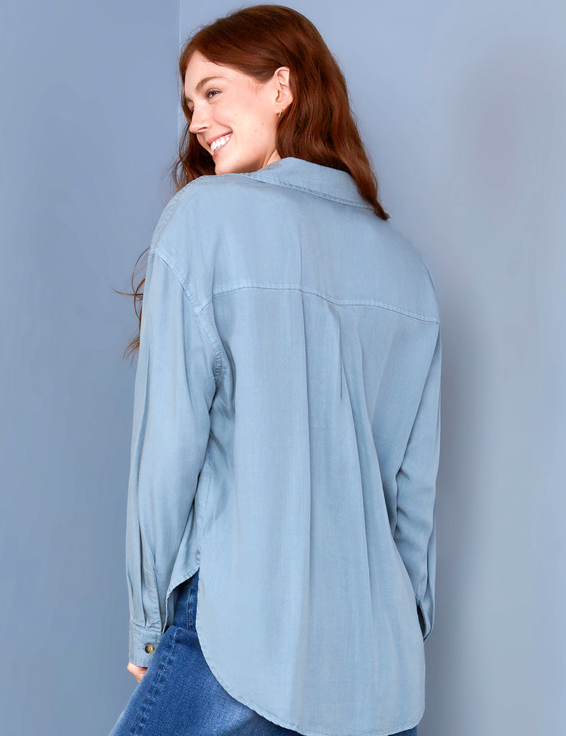 Women's Fashion Brand Blue Oversized Button Down Shirt