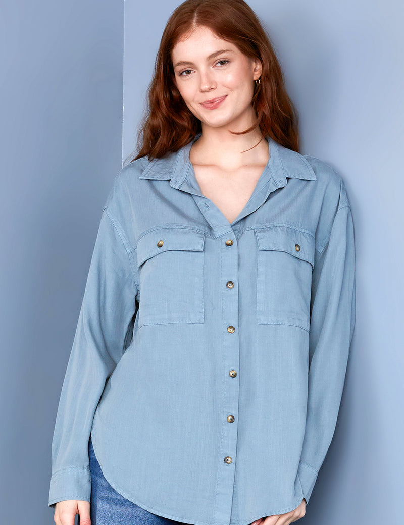 Women's Fashion Brand Blue Oversized Button Down Shirt