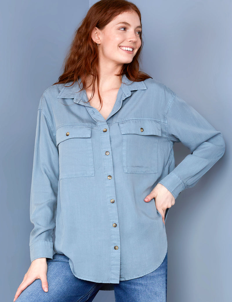 Women's Fashion Brand Blue Oversized Button Down Shirt