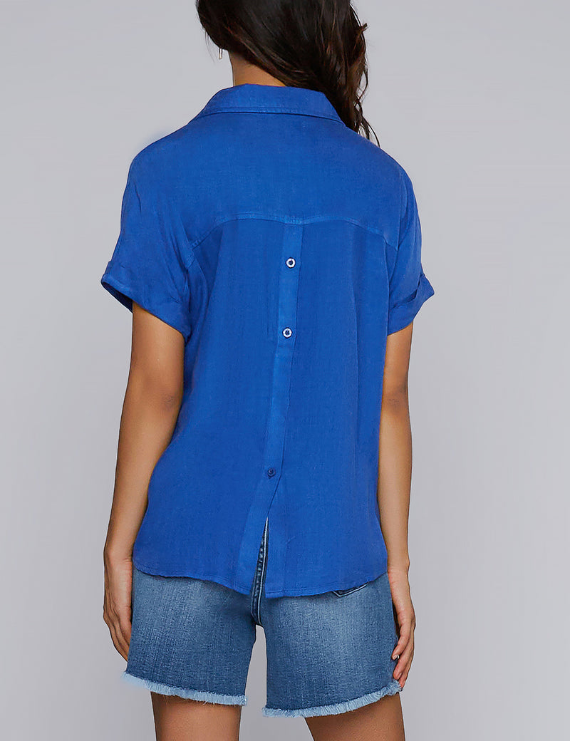 Everything Short Sleeve V-Neck Top in Sailor Blue Back View