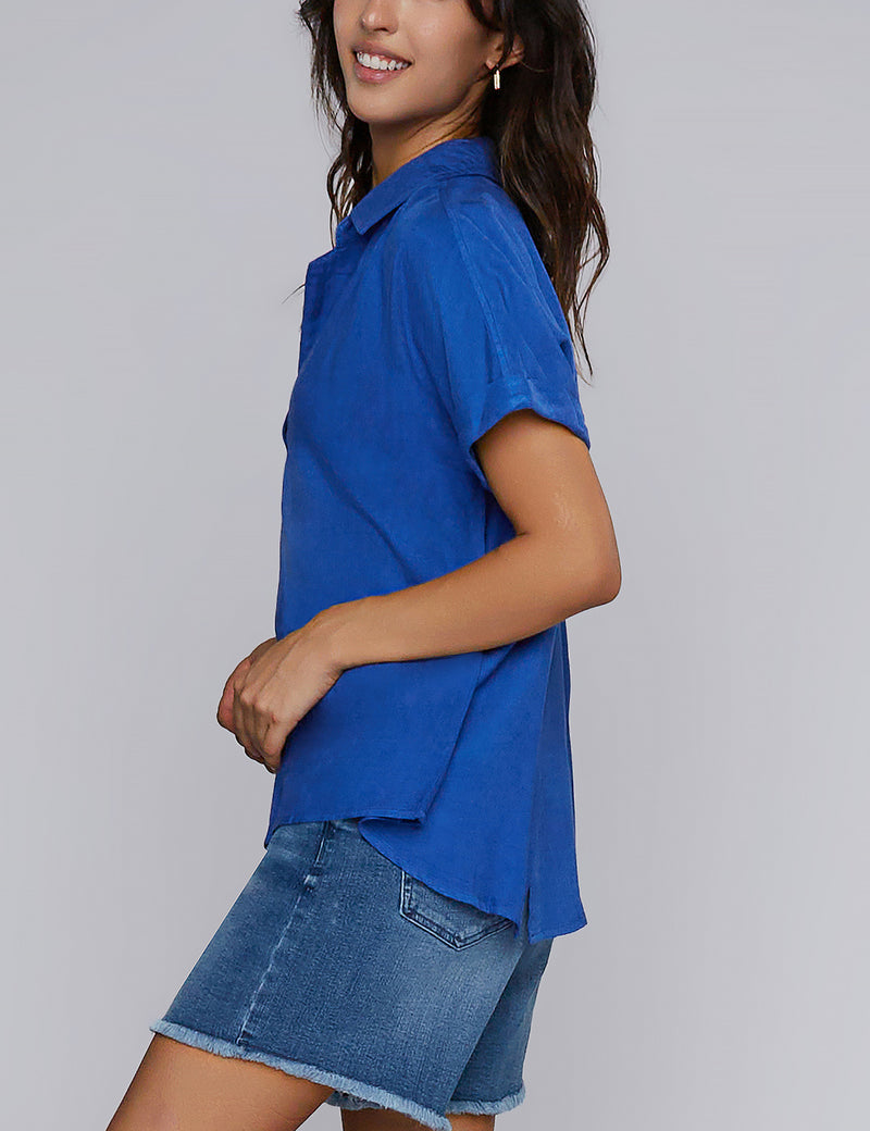 Everything Short Sleeve V-Neck Top in Sailor Blue Side View