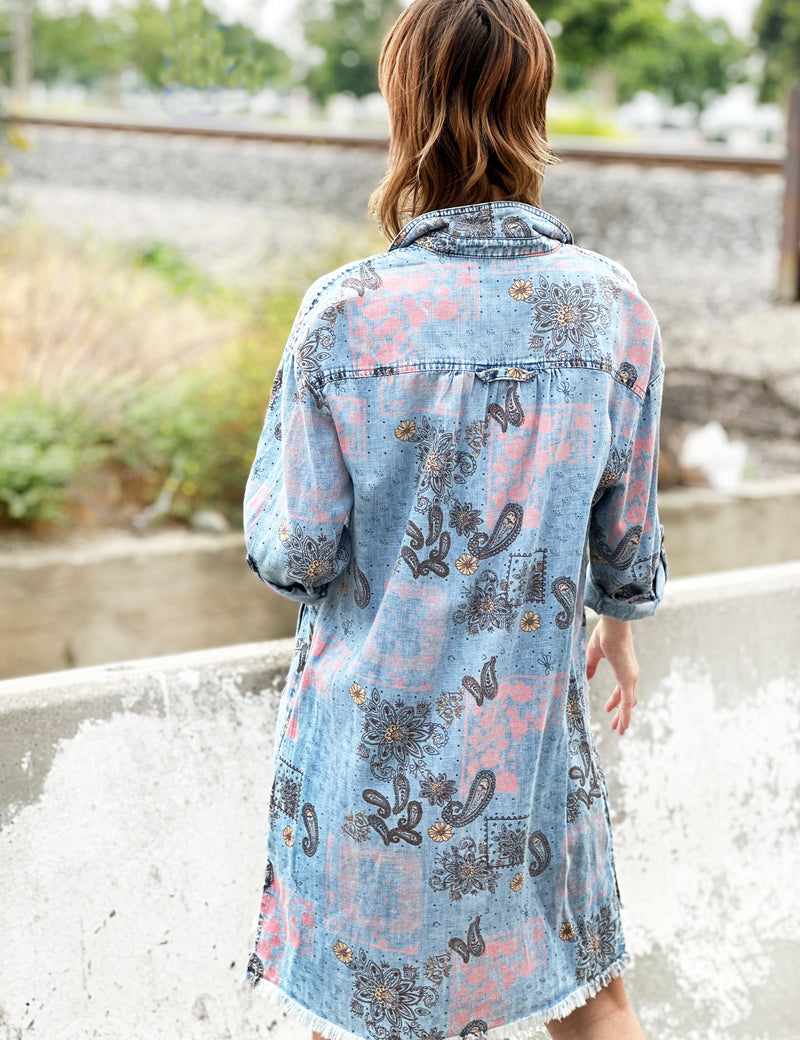 Women's Fashion Brand Paisley Patchwork Print Shirtdress