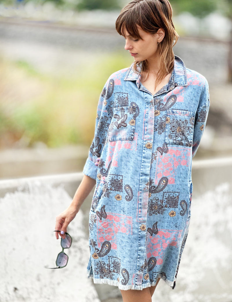 Women's Fashion Brand Paisley Patchwork Print Shirtdress