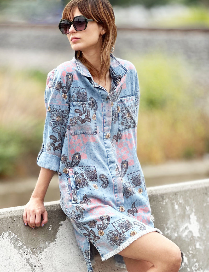 Women's Fashion Brand Paisley Patchwork Print Shirtdress