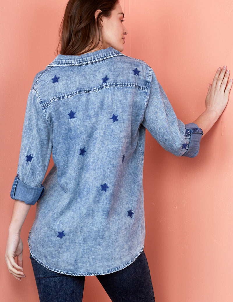 Women's Fashion Brand Denim Shirt with Star Embroidery