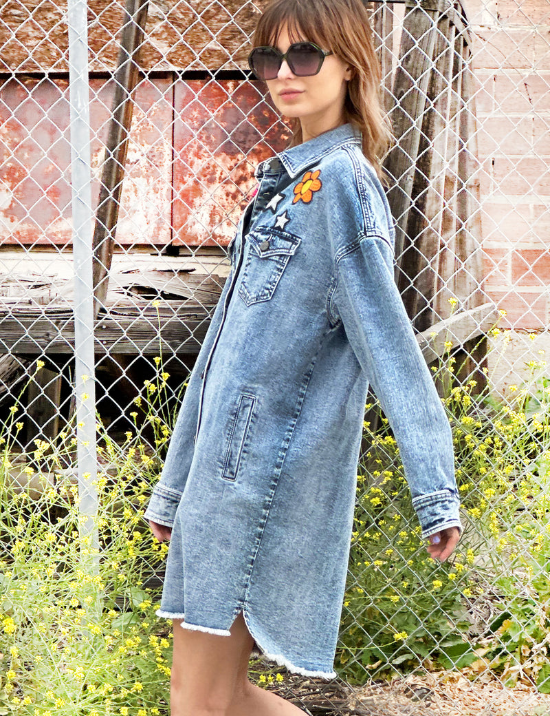 Womens Embroidered Festival Denim Dress Billy T Denim / M Womens Embroidered Festival Denim Dress Billy T Denim / M