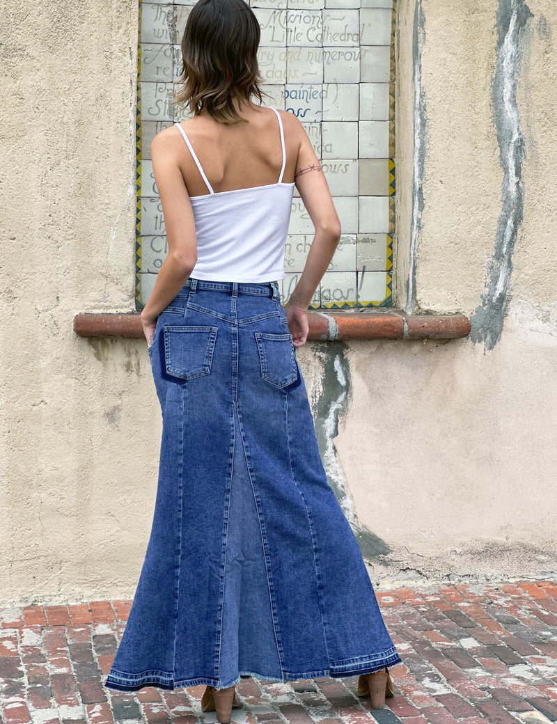 flared skirt denim dress Flared-skirt denim dress - dark denim blue