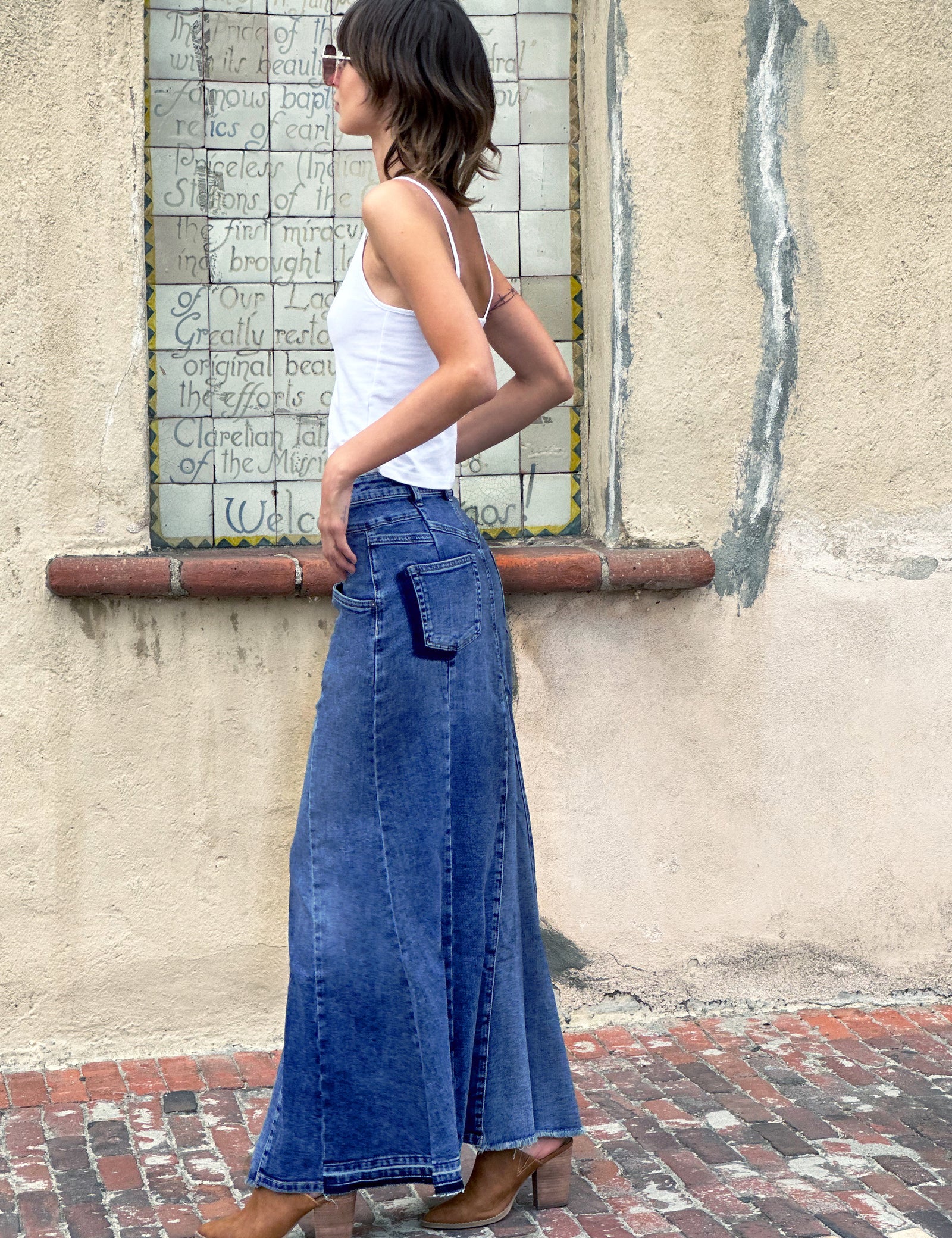 ★E.B.M★ Flare denim skirt EMP1DSK030 Flare Bliss Maxi Denim Skirt – washlabshop