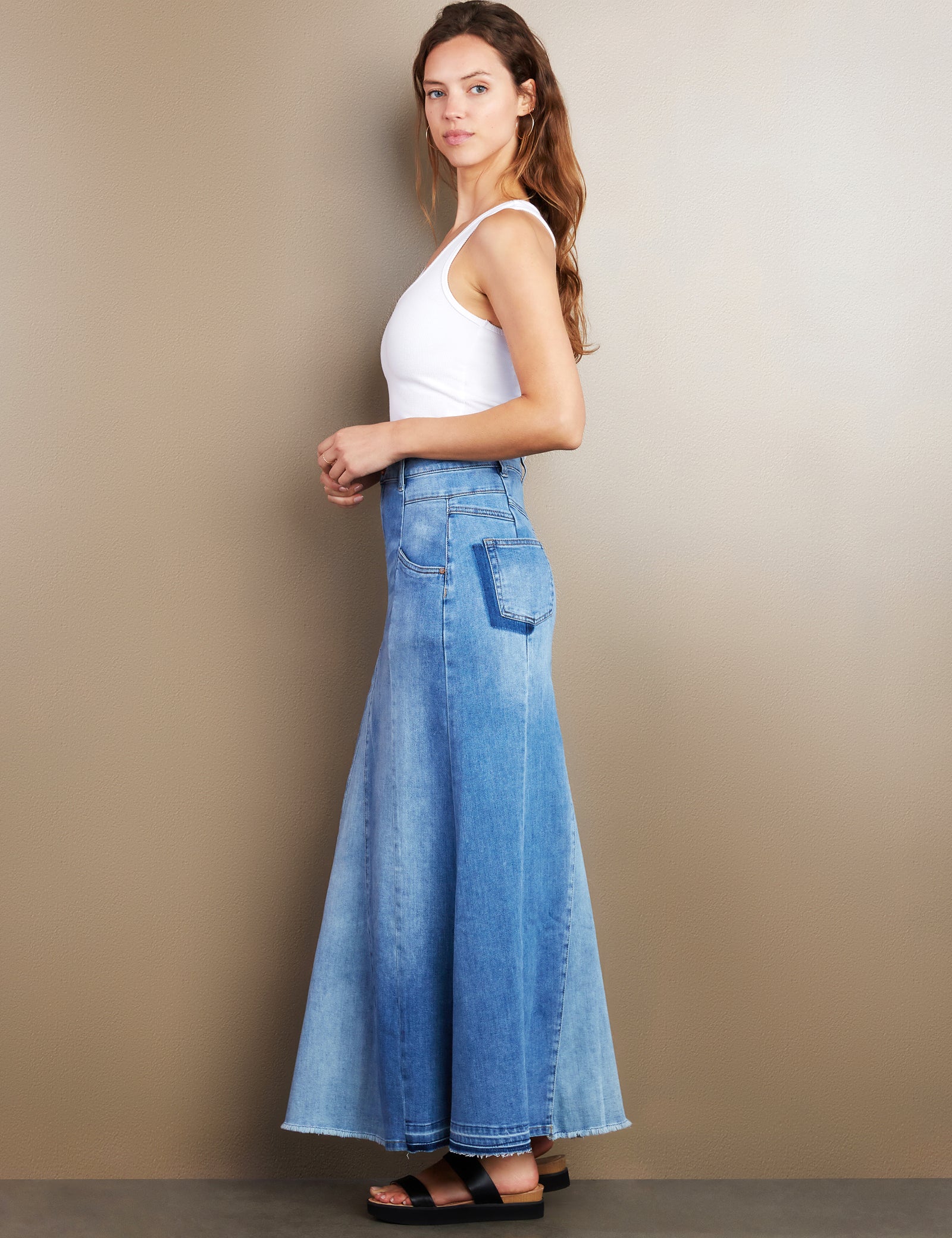 Blue orders jean flare skirt