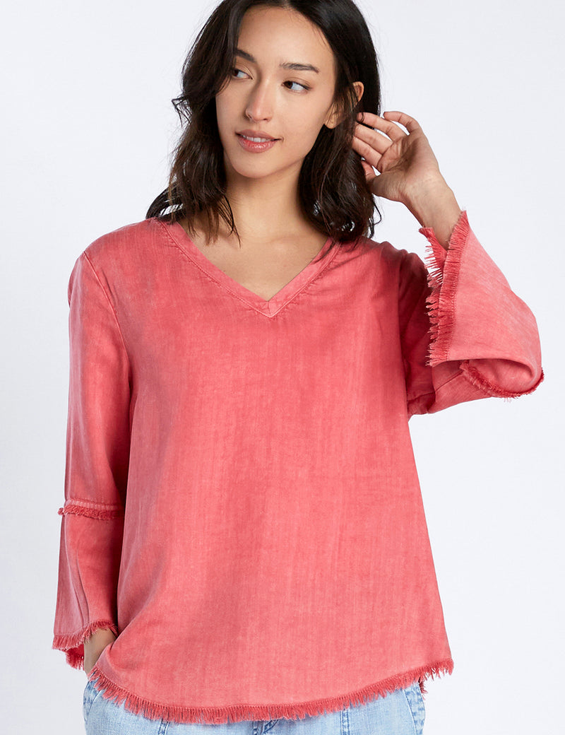 Women's High-End Fashion Brand Flare Sleeve V-Neck Blouse