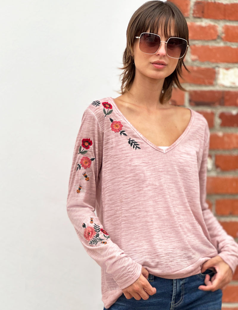 Flower Power Long Sleeve Tees Blush Front View