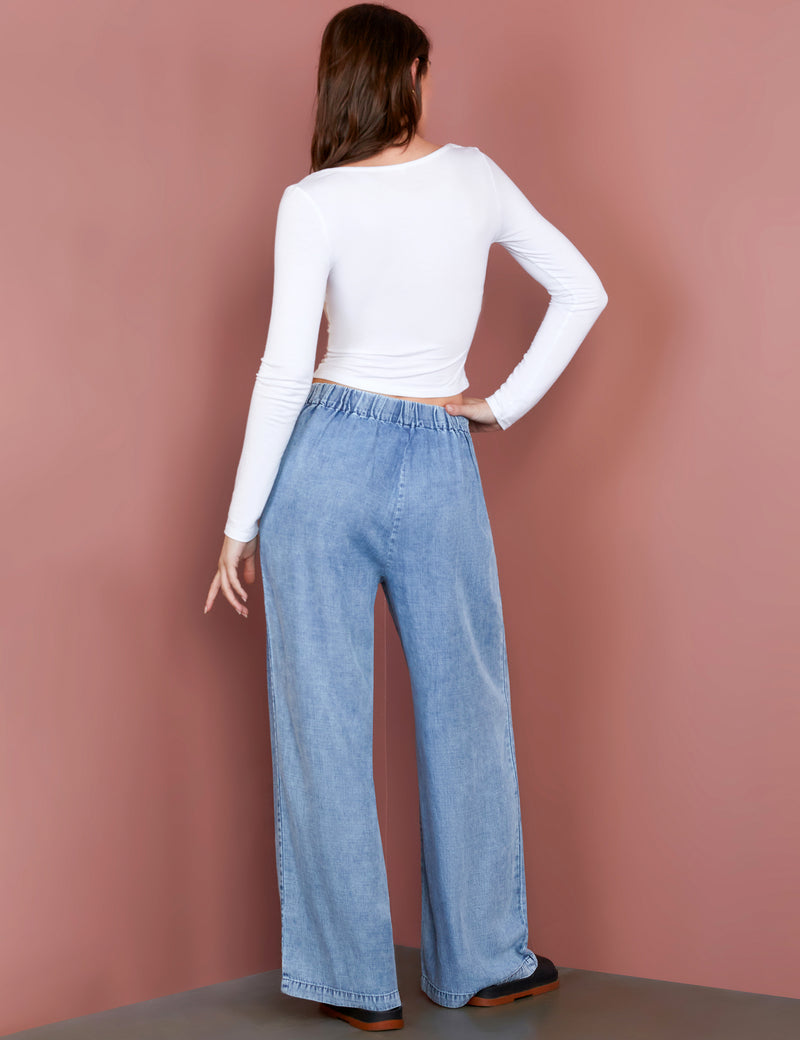 Women's Fashion Brand Denim Wide Leg Soft Pants Back View