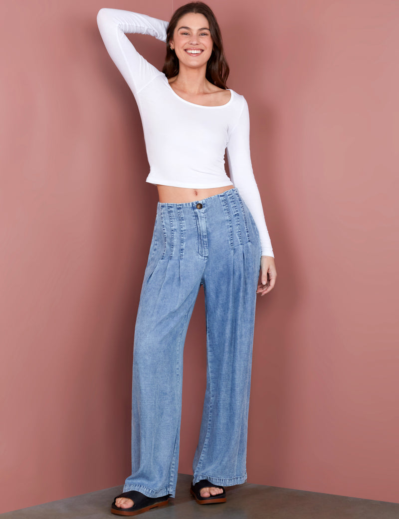 Women's Fashion Brand Denim Wide Leg Soft Pants Front View