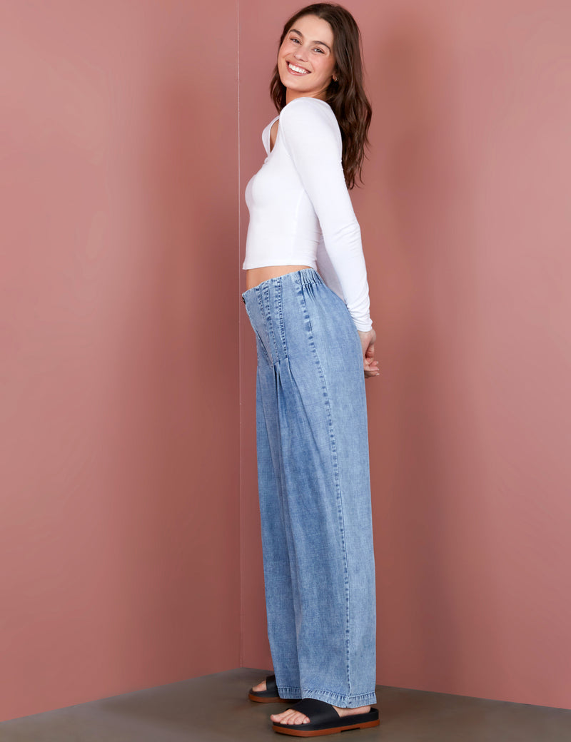 Women's Fashion Brand Denim Wide Leg Soft Pants Side View