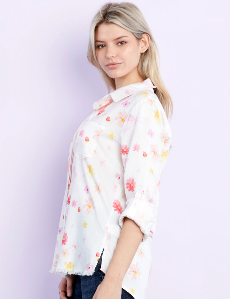 Women's Fashion Brand Floral Print 2-Pocket Shirt