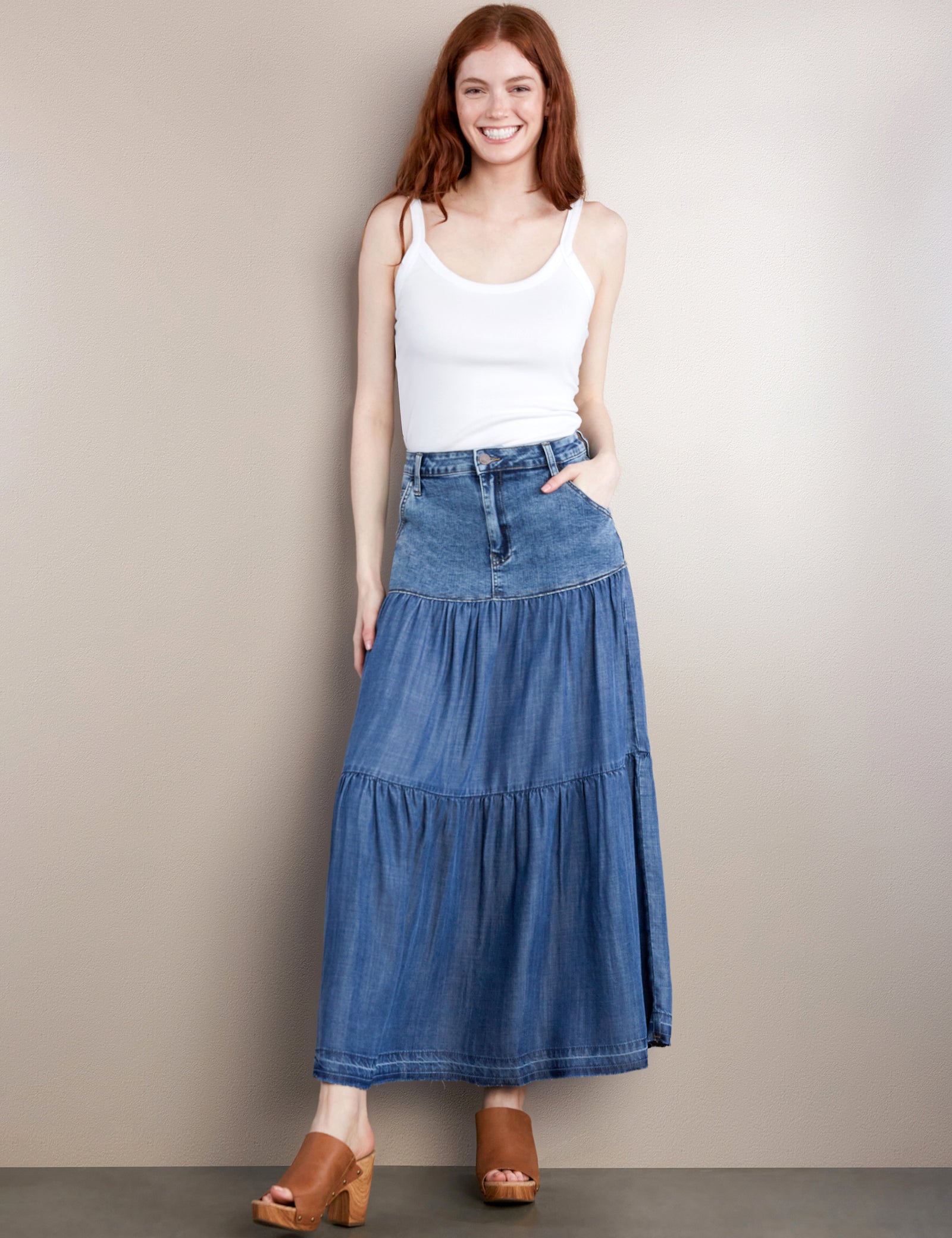 Women's Fun Layered Denim Maxi Skirt – Billy T – billytshop