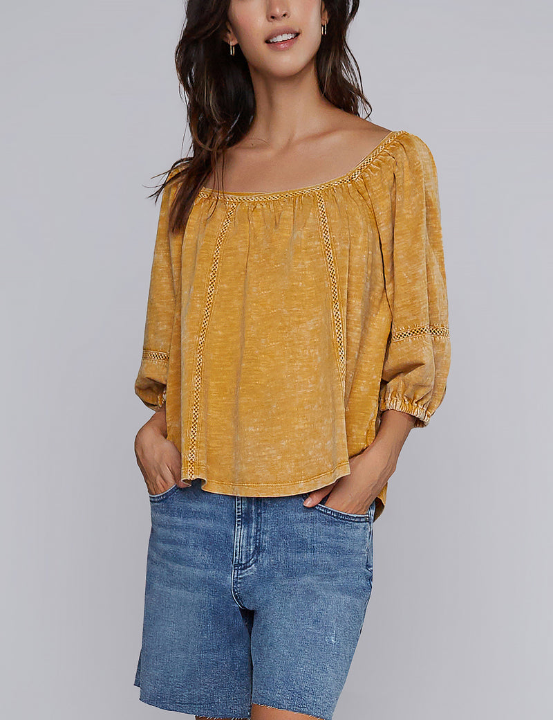 Golden Pretty Square Neck Top Front View