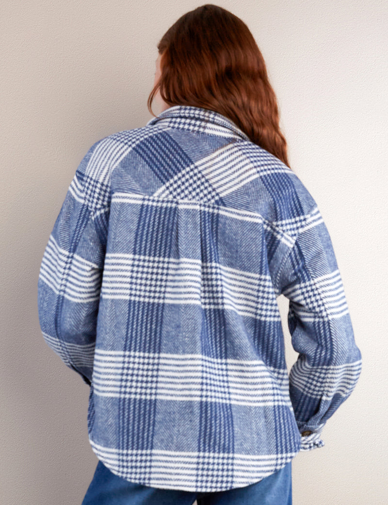 Women's Fashion Brand Blue Plaid Shirt Jacket