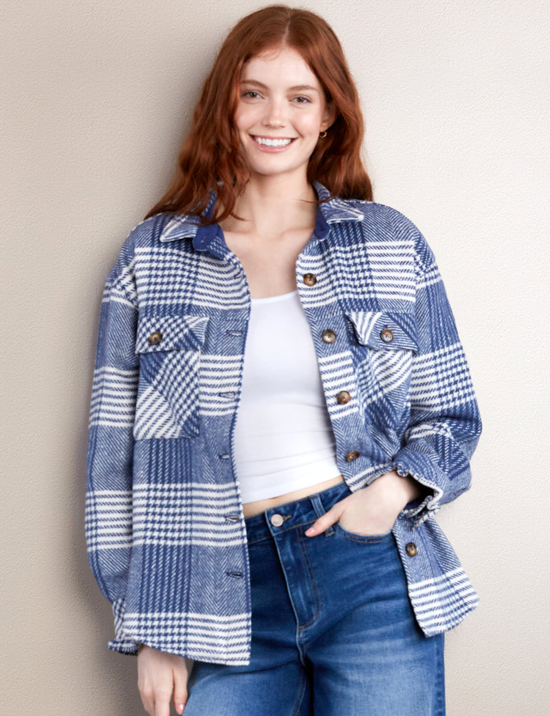 Women's Fashion Brand Blue Plaid Shirt Jacket