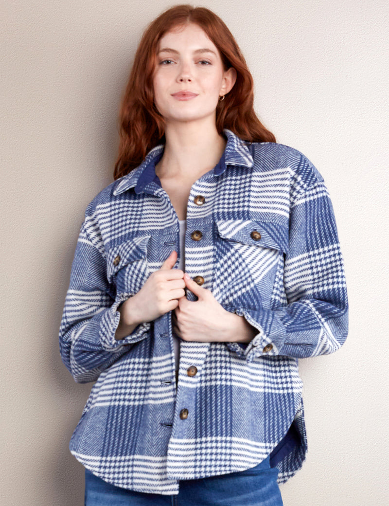 Women's Fashion Brand Blue Plaid Shirt Jacket